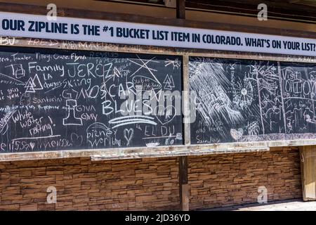 Bucket List Board in der Royal Gorge in Colorado Stockfoto