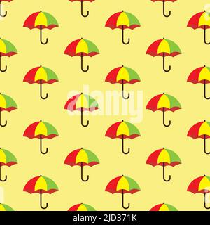 Farbenfrohe Regenschirme auf pastellgelbem Hintergrund Stock Vektor