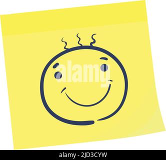 Aufkleber „Happy Face“. Gelbe Haftnotiz mit isoliertem Doodle auf weißem Hintergrund Stock Vektor