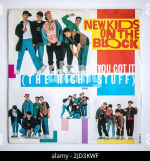 Bildercover der sieben Zoll großen Single-Version von You Got IT (The Right Stuff) von New Kids On The Block, die 1988 veröffentlicht wurde Stockfoto