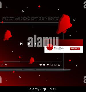 Rote Video-Plattform-Abbildung. Creative Design, Content Frame, Kanalname, Schaltfläche „Abonnieren“. Vektorgrafik Stock Vektor