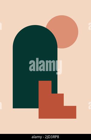 Wandkunst minimalistischer abstrakter Kunsthintergrund. Abstraktes Design. Verschiedene Formen. Moderne Kunst isoliert Vektorgrafiken. Boho-Stil. Stock Vektor