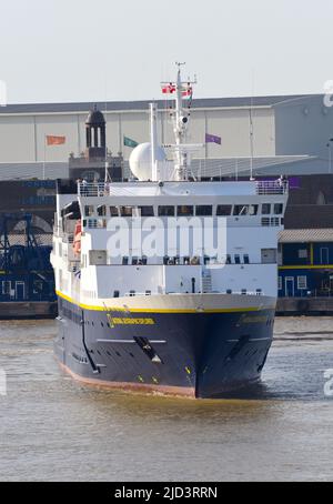 17/06/2022 Tilbury UK MS National Geographic Explorer ist ein kleines 112m-Zoll-Kreuzschiff (367ft), das 1882 mit Kabinenplatz für 148 Gäste gestartet wurde Stockfoto