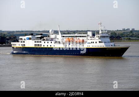 17/06/2022 Tilbury UK MS National Geographic Explorer ist ein kleines 112m-Zoll-Kreuzschiff (367ft), das 1882 mit Kabinenplatz für 148 Gäste gestartet wurde Stockfoto