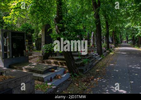 Der Friedhof Vysehrad in prag wurde 1869 gegründet und ist die letzte Ruhestätte vieler Komponisten, Künstler, Bildhauer, Schriftsteller und all jener, die hier wohnen Stockfoto