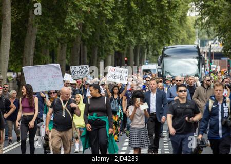 Eine kleine Gruppe von Anti-vax-Demonstranten protestiert im Zentrum von London gegen die Impfpass- und Impfpass-Pässe.Inhalt: Atmosphäre wo: London, Großbritannien Wann: 14 Aug 2021 Quelle: Phil Lewis/WENN Stockfoto