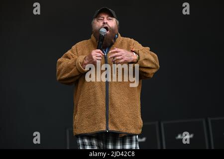 Schauspieler Brian Blessed auf der Bühne des Bloodstock Open Air, Catton Hall, am 15.. August 2021 mit der Vorstellung der britischen Heavy Metal Band Saxon. Mit: Brian Blessed wo: Derbyshire, Großbritannien Wann: 15 Aug 2021 Credit: Graham Finney/WENN Stockfoto