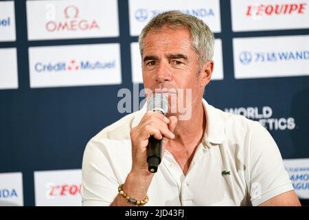 Paris, Frankreich. 17.. Juni 2022. Marc Maury (Sprecher) nimmt an der Pressekonferenz während der Wanda Diamond League 2022, Meeting de Paris (Leichtathletik) am 17. Juni 2022 im Charlety-Stadion in Paris, Frankreich, Teil. Kredit: Victor Joly/Alamy Live Nachrichten Stockfoto