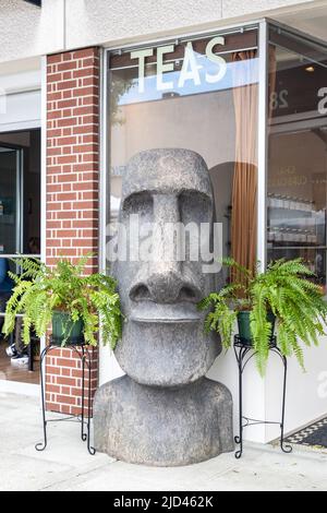 Everett, WA - USA -06-10-2022: Downtown Tea Shop Tiki und Farne vor dem Eingang Stockfoto