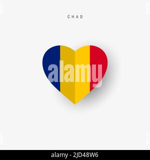 Chad herzförmige Flagge. Origami Papier geschnitten chadischen nationalen Banner. 3D Vektorgrafik isoliert auf Weiß mit weichem Schatten. Stock Vektor
