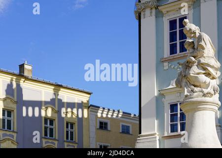 Detail der Skulptur des Wittelsbacher Brunnens auf dem Residenzplatz, Passau, Bayern, Deutschland, 11.6.22 Stockfoto