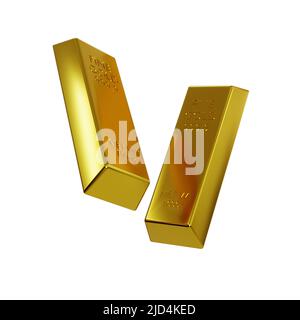 Goldbarren-Beschneidungspfad auf weißem Hintergrund, Goldbarren- und Investmentfinanzierungsgeschäft, Finanzkonzepte, 3D Rendering Stockfoto