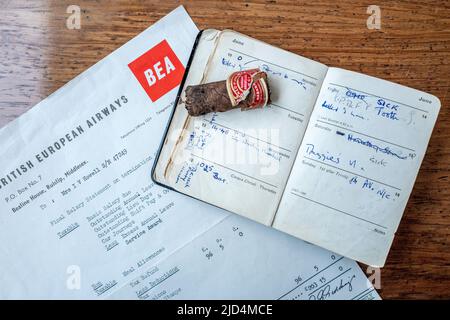 Wisborough Green, Juni 10. 2022: Eine Zigarre, die 1963 von Sir Winston Churchill auf einem Flug nach Nizza geraucht wurde, wird bei Bellman's Auctioneers in West zum Verkauf angeboten Stockfoto