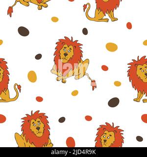 Seamless vector pattern with hand drawn lion on white background. Simple cute animal wallpaper design for children. Decorative zoo fashion textile. Stock Vektor