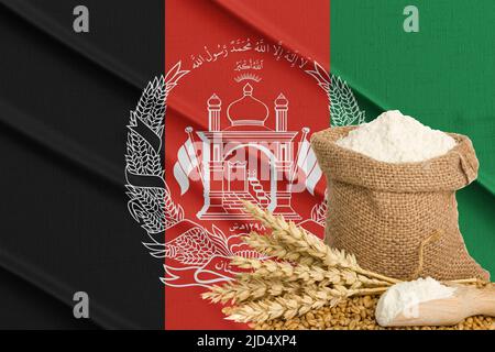 Afghanistan Getreidekrise, Konzept globale Hungerkrise, Hintergrund Flagge Afghanistan Weizenkorn. Konzept des Weizenanbaus in Afghanistan. 3D Arbeit Stockfoto