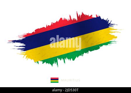 Gemalte Pinselstreichflagge von Mauritius mit Windeffekt. Vektorflagge. Stock Vektor