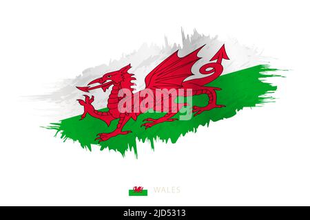 Bemalte Pinselstreichflagge von Wales mit wehender Wirkung. Vektorflagge. Stock Vektor