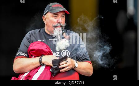 Twickenham, Großbritannien. 18.. Juni 2022. *** Während des Gallagher Premiership Rugby Finales zwischen Leicester Tigers und Saracens am 18. Juni 2022 im Twickenham Stadium, Twickenham, Großbritannien. Foto von Phil Hutchinson. Nur zur redaktionellen Verwendung, Lizenz für kommerzielle Nutzung erforderlich. Keine Verwendung bei Wetten, Spielen oder Veröffentlichungen einzelner Clubs/Vereine/Spieler. Kredit: UK Sports Pics Ltd/Alamy Live Nachrichten Stockfoto