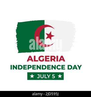 Banner zum Tag der Unabhängigkeit Algeriens. Nationalfeiertag am 5. Juli. Vektorvorlage für Poster, Flyer, Aufkleber, Grußkarte, Postkarte, Usw. Stock Vektor