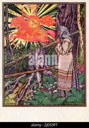 Alte Postkarte aus der UdSSR, 1970. Illustrationen von Ivan Jakowlewitsch Bilibin (russisch: Иван Яковлевич Билибин). Stockfoto