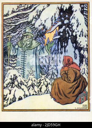 Alte Postkarte aus der UdSSR, 1970. Illustrationen von Ivan Jakowlewitsch Bilibin (russisch: Иван Яковлевич Билибин). Stockfoto