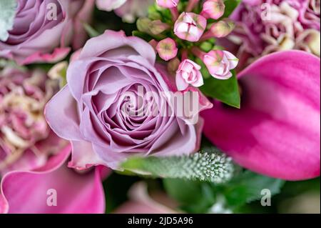 Bouquet von Rosen und cala Lilien Stockfoto