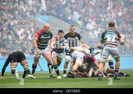 Twickenham, Großbritannien. 18.. Juni 2022. Richard Wigglesworth #9 von Leicester Tigers übergibt den Ball in Twickenham, Großbritannien am 6/18/2022. (Foto von Craig Thomas/News Images/Sipa USA) Quelle: SIPA USA/Alamy Live News Stockfoto
