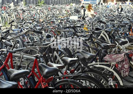 Fahrradparkplatz in der Nähe des Hauptbahnhofs in Amsterdam Niederlande. Stockfoto