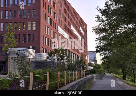 „Danube House“, ein modernes, nachhaltiges Bürogebäude im Karlin-Viertel von Prag, Tschechien. Entworfen von den Architekten Kohn Pedersen Fox. Stockfoto