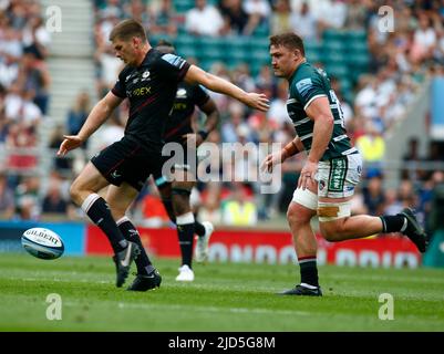 London, Großbritannien. 18. Juni 2022. . LONDON ENGLAND - JUNI 18 : Owen Farrell von Saracens beim Gallagher English Premiership Finale zwischen Saracens gegen Leicester Tigers im Twickenham Stadion, London am 18.. Juni 2022 Credit: Action Foto Sport/Alamy Live News Stockfoto