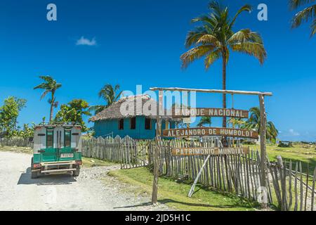 Eintritt in den Alejandro de Humboldt Nationalpark in Baracoa, Kuba, ein UNESCO-Weltkulturerbe Stockfoto