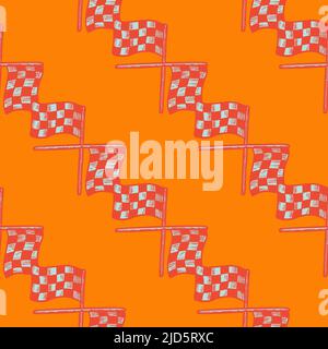 Rennflagge nahtlose Mustergravur. Vintage Sport Hintergrund in handgezeichneter Stil. Vektor wiederholte Textur für Druck, Stoff, Verpackung, Tapete, ti Stock Vektor