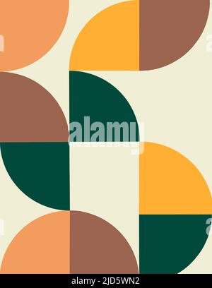 Set mit modernen Wanddrucken aus der Mitte des Jahrhunderts, Hintergründe im Retro-Stil aus der Vintage-Farbpalette von 1950s. Kreise auf hellgelbem Hintergrund Stockfoto