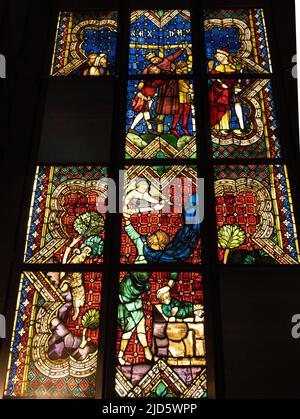Buntglasfenster (c. 1371) aus der Minoritenkirche, Regensburg, Bayerisches Nationalmuseum, München Stockfoto