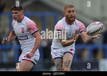 Warrington, Großbritannien. 18.. Juni 2022. Sam Tomkins #1 der englischen Rugby-League-Nationalmannschaft in Aktion während des Spiels in Warrington, Großbritannien am 6/18/2022. (Foto von James Heaton/News Images/Sipa USA) Quelle: SIPA USA/Alamy Live News Stockfoto