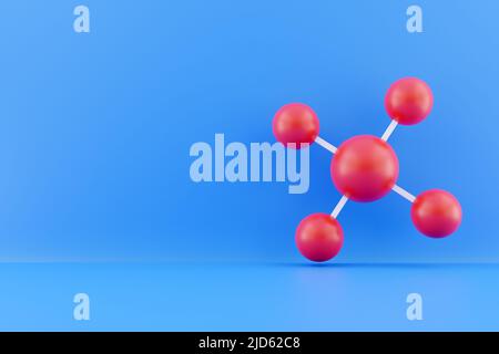 3D Render-Molekül. 3D Rendering-Molekül. 3D Darstellung des roten Moleküls Stockfoto