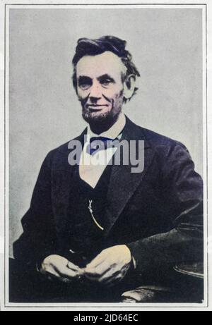 Abraham Lincoln (1809 - 1865), das letzte formelle Foto, das am Tag der Kapitulation der Konföderation 5 Tage vor seinem Tod aufgenommen wurde. Kolorierte Version von : 10001749 Datum: 1865 Stockfoto