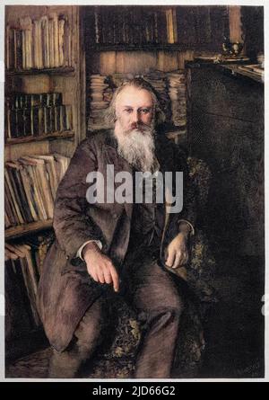 Johannes Brahms (1833 - 1897), deutscher Komponist und Musiker, hier in seinem Arbeitszimmer zu sehen. Kolorierte Version von : 10006851 Datum: 1896 Stockfoto