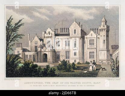 Sir Walter Scott's Haus in Abbotsford, Roxburgh (Schottland) während seines Lebens Colorized Version von: 10011341 Datum: Ca. 1830 Stockfoto