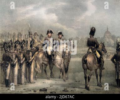 CHARLES X, KÖNIG VON FRANKREICH Überprüfung seiner Armee in den Champs de Mars, Paris Colorized Version von : 10015472 Datum: 1757 - 1836 Stockfoto