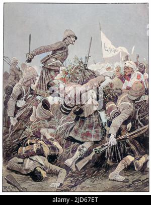 Die Seaforth Highlanders stürmten die Zareba bei der Schlacht von Atbara. Kolorierte Version von : 10019272 Datum: 8.. April 1898 Stockfoto