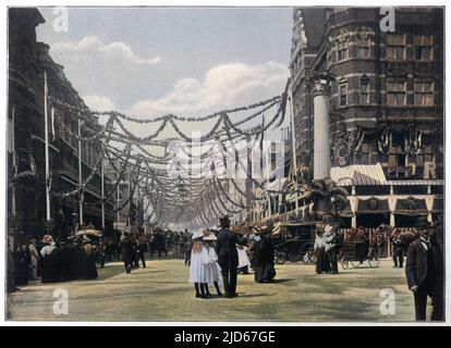 Diamantenjubiläum von Königin Victoria: Dekorationen in der St. James's Street. Kolorierte Version von : 10019103 Datum: 1897 Stockfoto