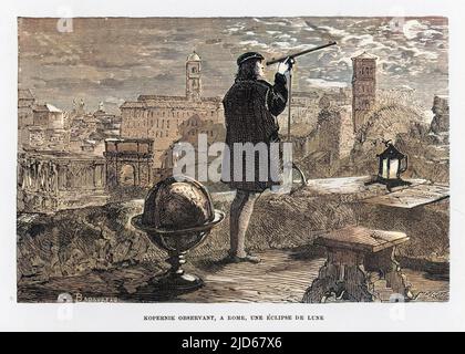 Nicolaus Copernicus beobachtet eine Mondfinsternis in Rom, Italien. Stockfoto