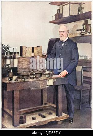 ANTOINE-HENRI BECQUEREL französischer Physiker, der 1903 den Nobelpreis für Physik gewann, fotografiert in seinem Labor Colorized Version von : 10094168 Datum: 1852 - 1908 Stockfoto