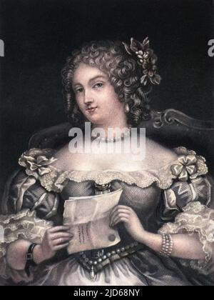 FRANCOISE MARGUERITE, comtesse de GRIGNAN, marquise de SIMIANE, Tochter von mme de Sevigne, die sicherlich den Brief geschrieben hat, den ihre Tochter hält - sie korrespondierten berühmt. Kolorierte Version von : 10160020 Datum: 1646 - 1705 Stockfoto