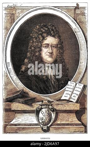 GOTTFRIED WILHELM VON LEIBNIZ Deutscher Mathematiker und Philosoph. Kolorierte Version von : 10163011 Datum: 1646 - 1716 Stockfoto