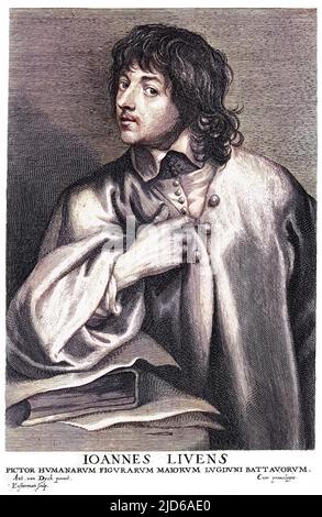 JAN LIEVENS Flämischer Maler - ein auffallend lebendiges Porträt. Kolorierte Version von : 10163258 Datum: 1607 - 1674 Stockfoto