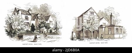 ANDREW MARVELLS Haus in Highgate, Nord-London - Vorder- und Rückansicht, wie es 1849 stand Colorized Version von : 10164583 Datum: 17. JAHRHUNDERT Stockfoto