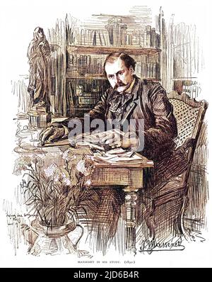 JULES MASSENET (1842 - 1912), französischer Komponist von 'Thais' und anderen in seinem Arbeitszimmer dargestellten Opern. Kolorierte Version von : 10164642 Datum: 1890 Stockfoto