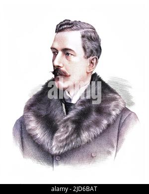 Sir JAMES PERCY MILLER schottischer Sportler, gut eingewickelt in einen Mantel mit einem großen Pelzkragen. Kolorierte Version von : 10165088 Datum: 1854 - 1906 Stockfoto